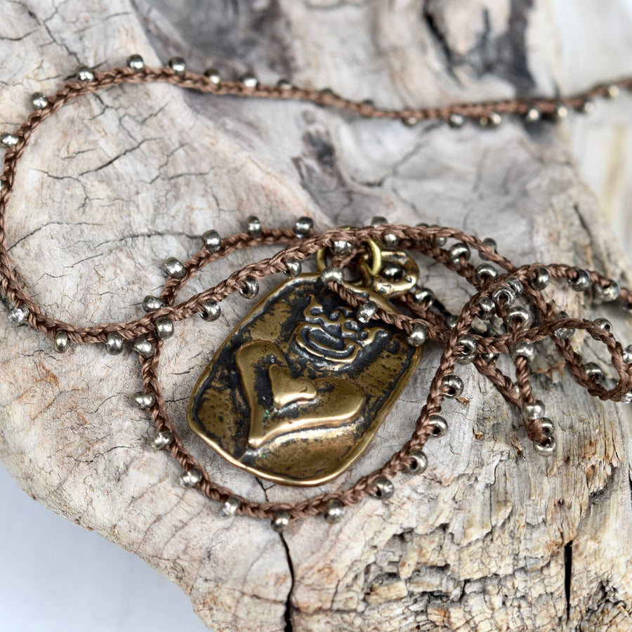 Beach Necklace ~ Bronze Heart & Crochet Seed Beads