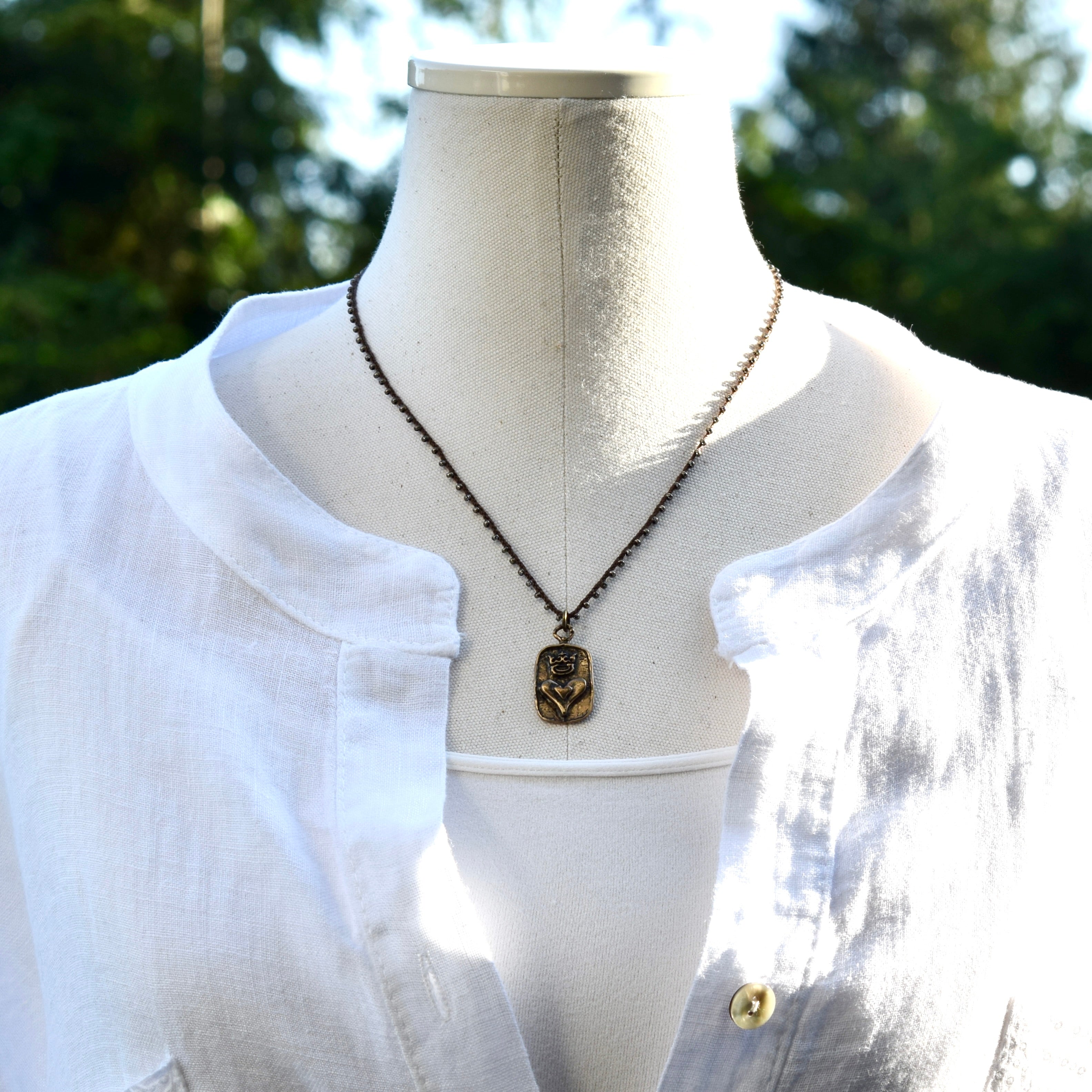 Beach Necklace ~ Bronze Heart & Crochet Seed Beads – Bluefish Bohemian