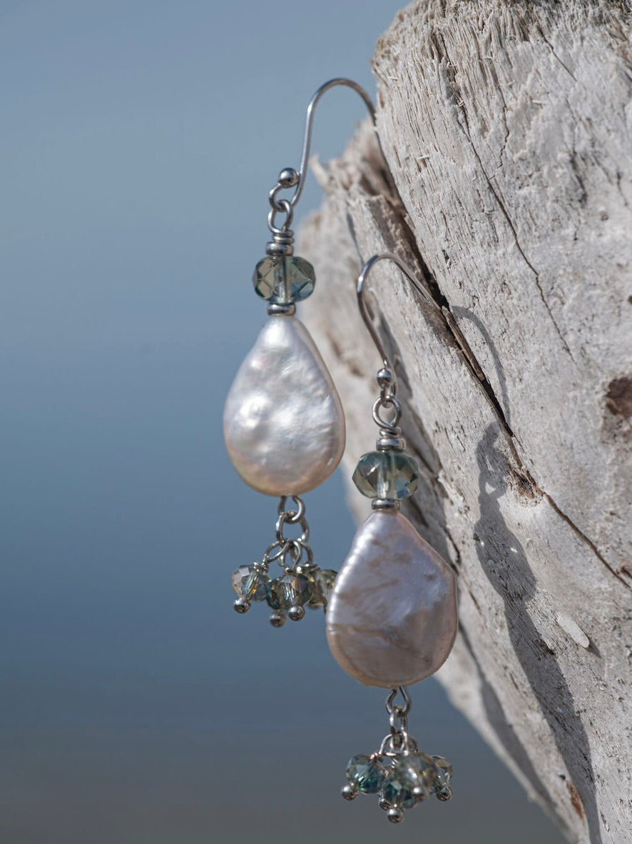 Boho Crystal Pearl Fringe Earrings Bluefish Bohemian Boho Crystal Pearl Fringe Earrings Bluefish Bohemian