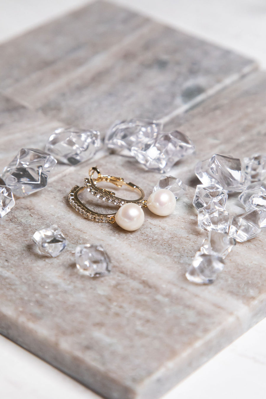 Genuine Gold Pearl Drop Sparkly Hoop Earrings ~ High Quality Pearls & Cubic Zirconia