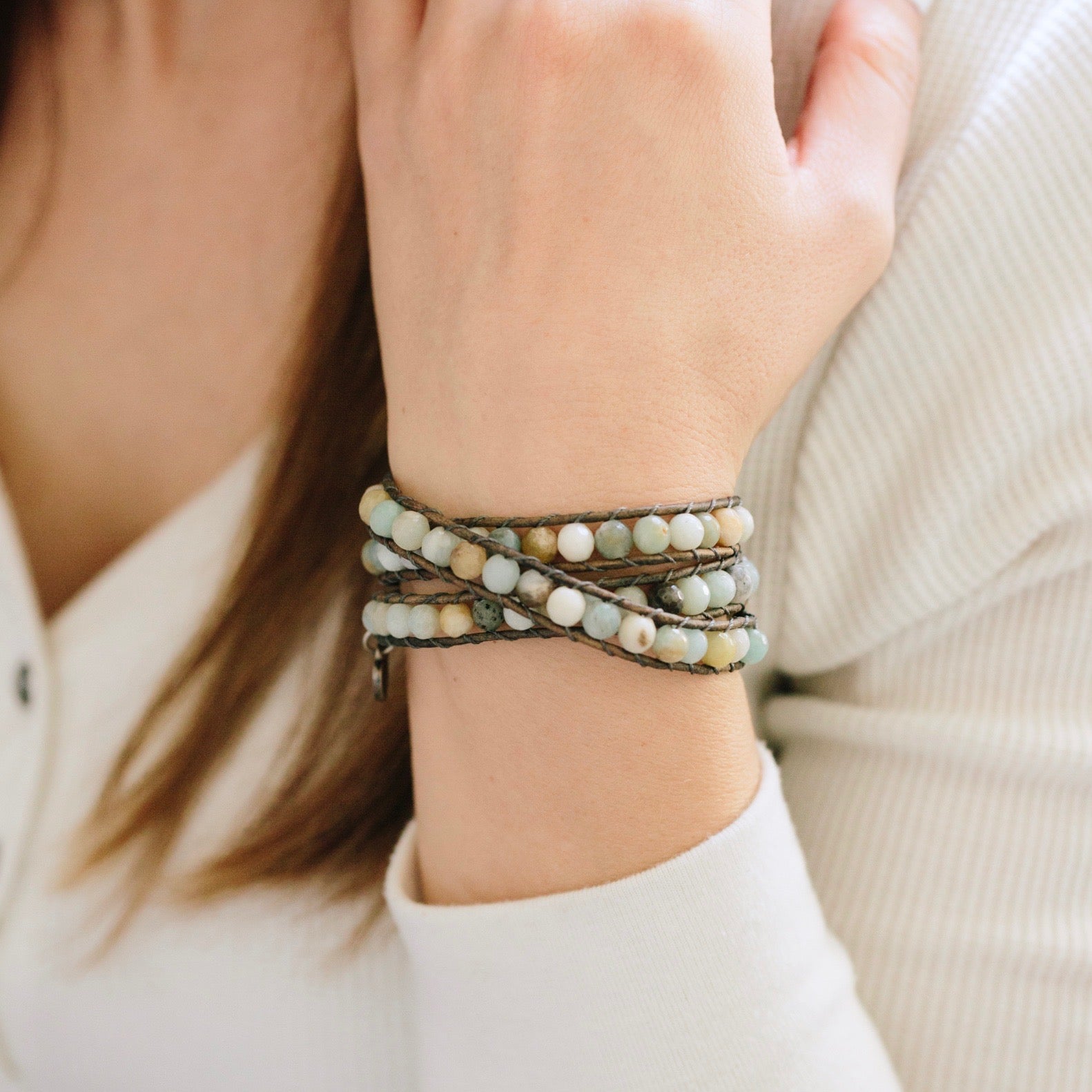 Bohemian-Chic Regalite Stone 3 Layer Wrap Bracelet: Achieve