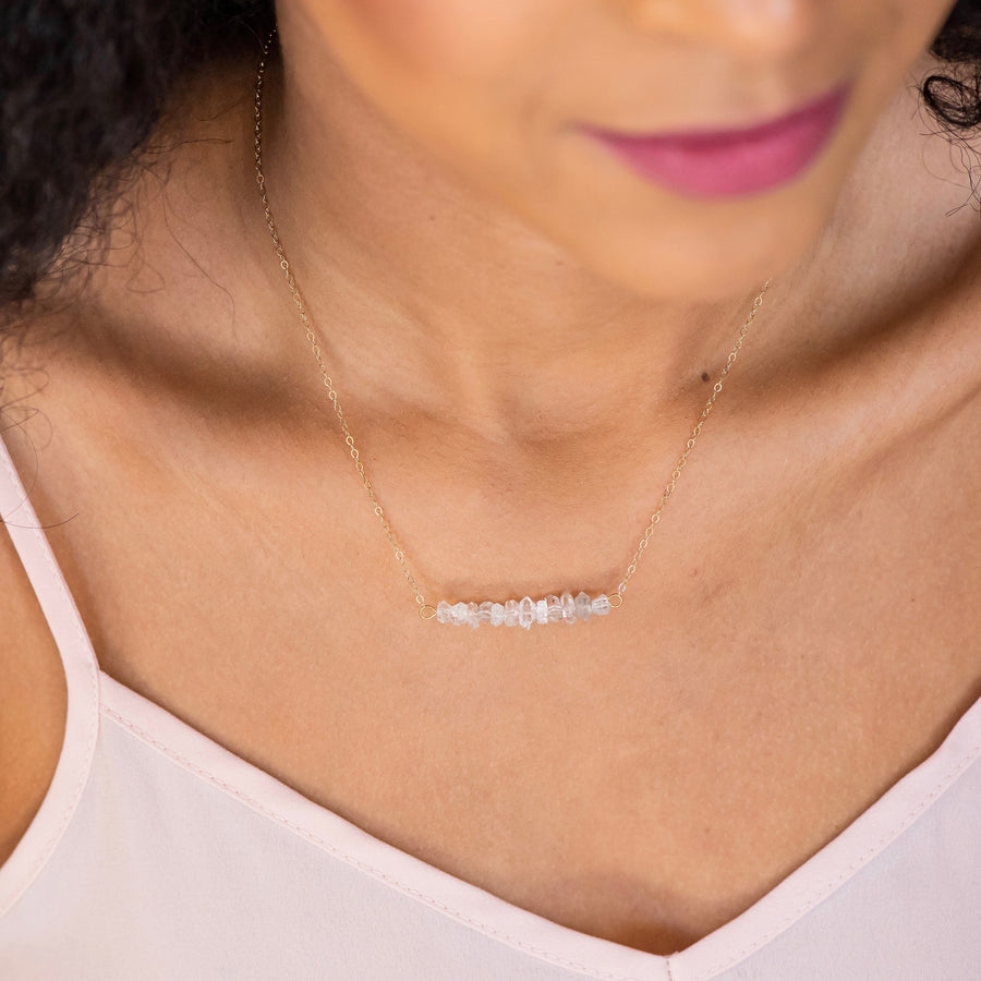 herkimer diamond raw crystal bar necklace