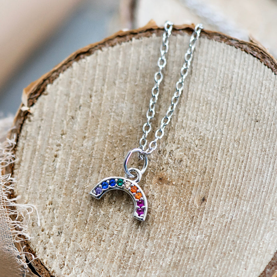 Rainbow Necklace - Sterling Silver & Pave Crystals