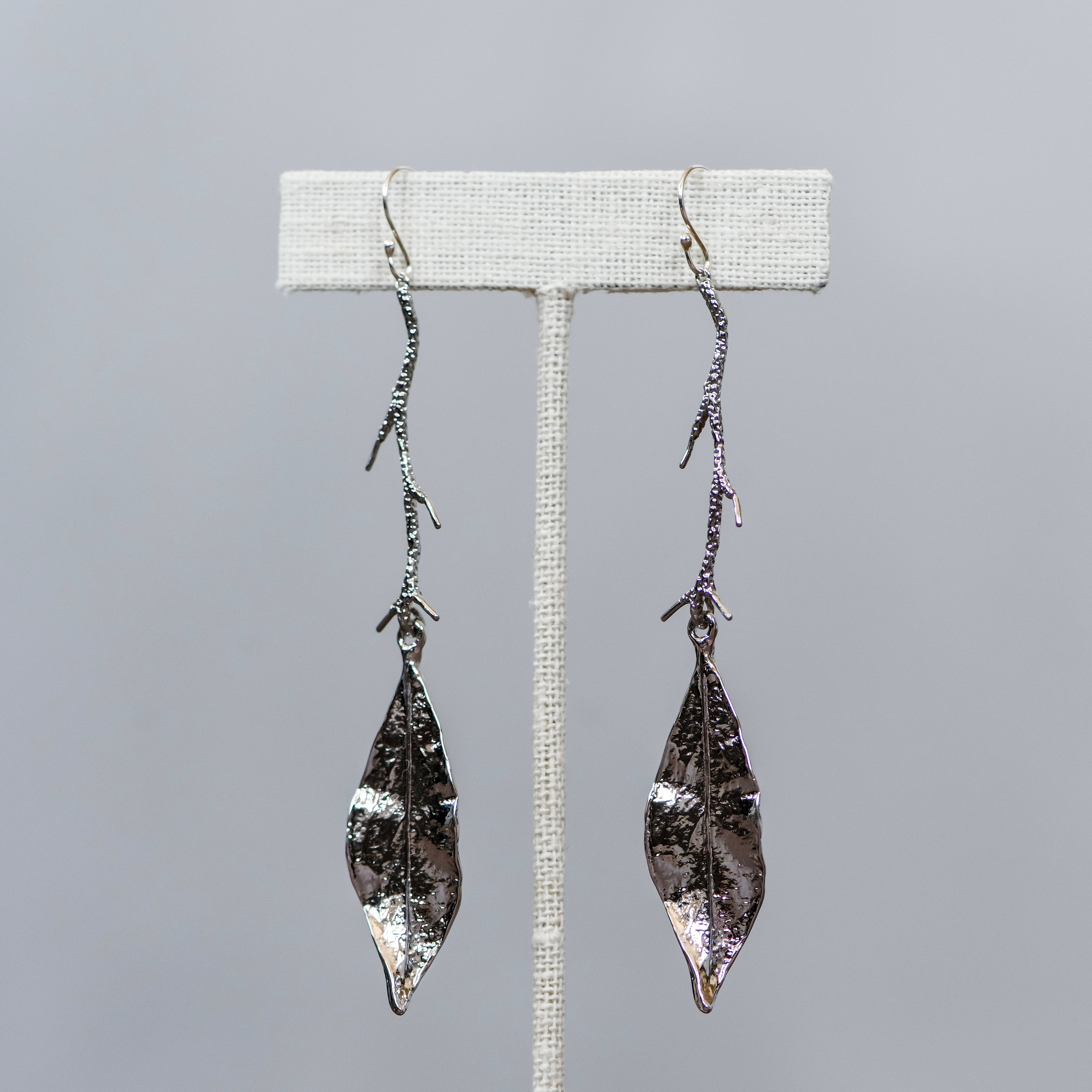 Long Silver Leaf & Branch Earrings – Bluefish Bohemian