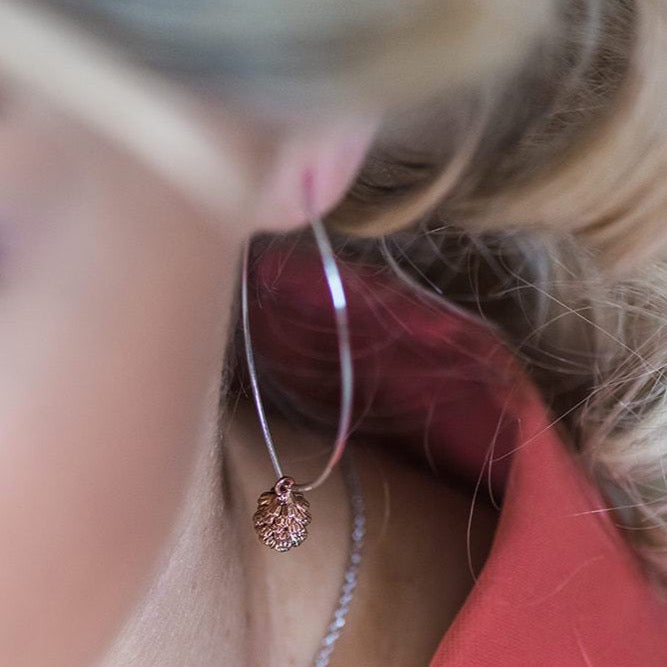 Rose Gold Pinecone Hoop Earrings