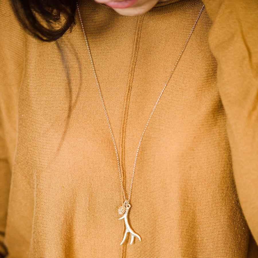 Gold Antler Necklace ~ Gold Pine Cone
