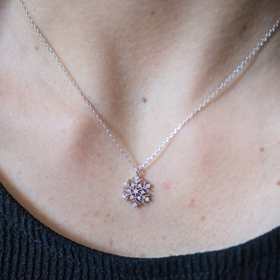Snowflake Necklace - Sparkly Silver & Cubic Zirconia