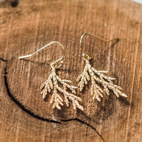 gold cedar branch earrings