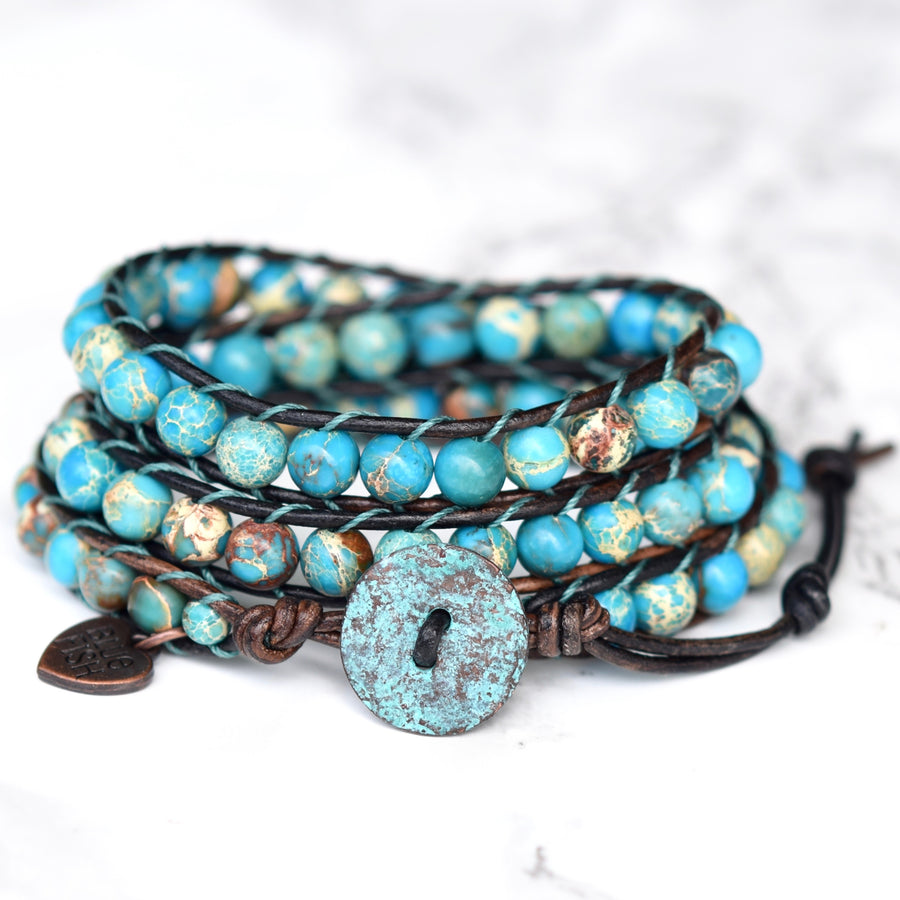 Boho Turquoise Jasper Wrap Bracelet