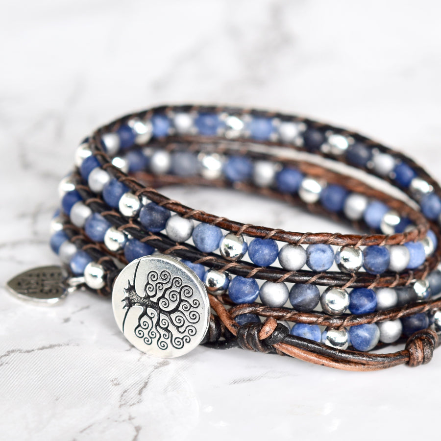 Blue Sodalite & Silver Mixed Wrap Bracelet