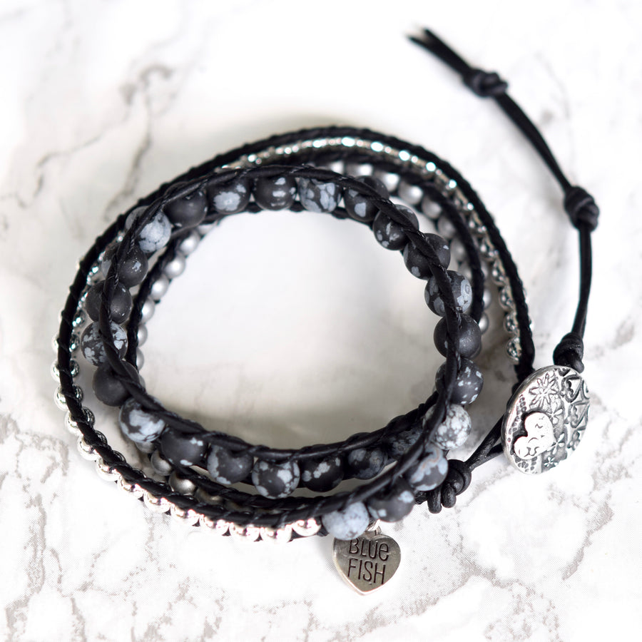 Black Jasper & Hematite Wrap Bracelet