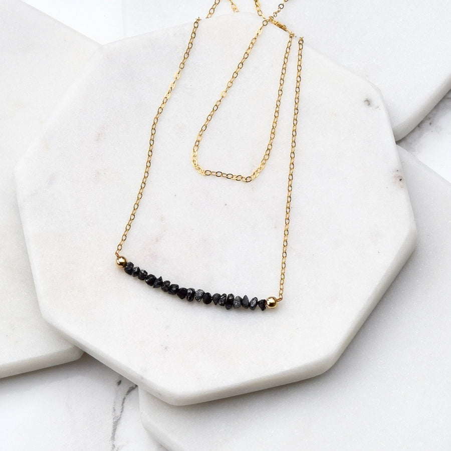 black diamond minimalist bar necklace gold filled gold black diamond