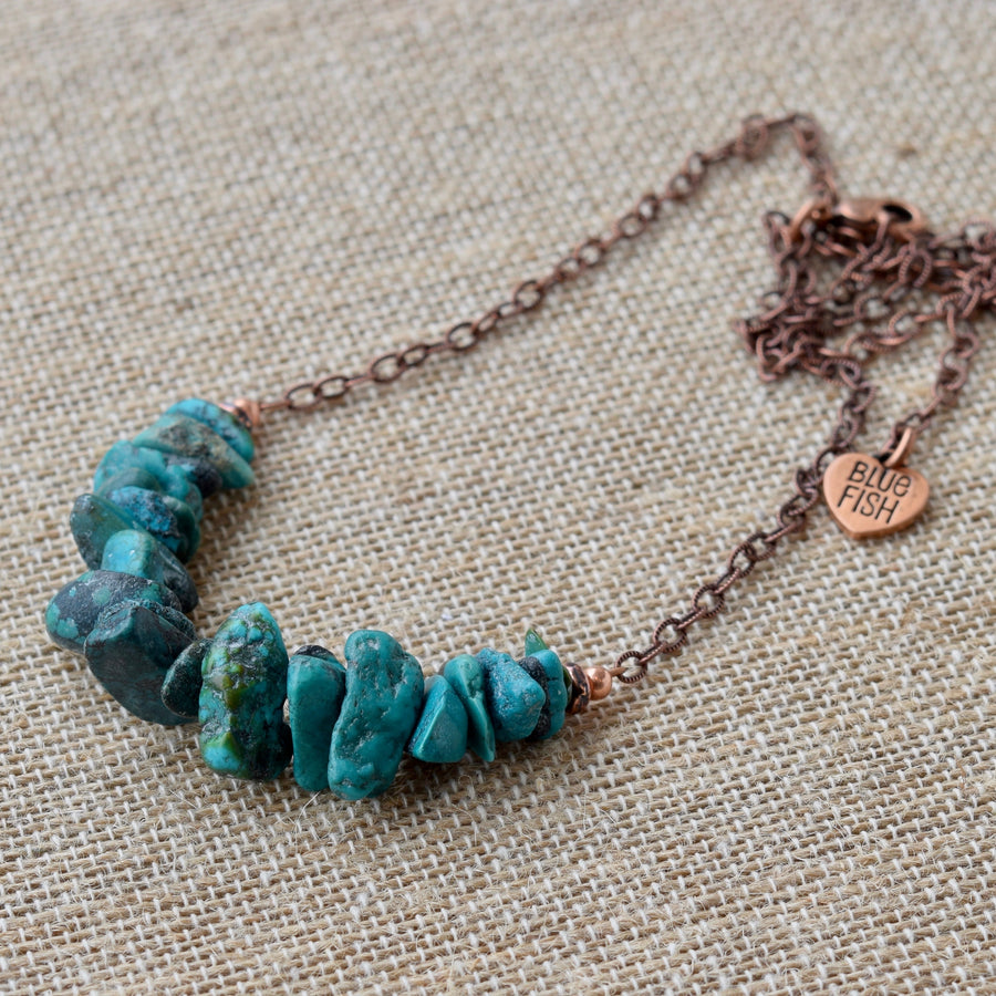 Boho Turquoise Copper Necklace With Copper Chain