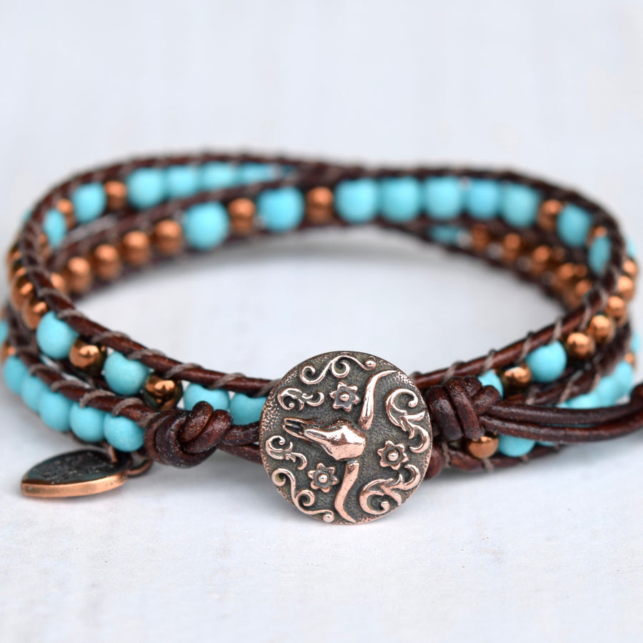 Turquoise & Copper Double Wrap Bracelet