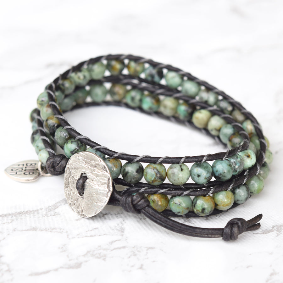 Bold African Turquoise Double Wrap Bracelet