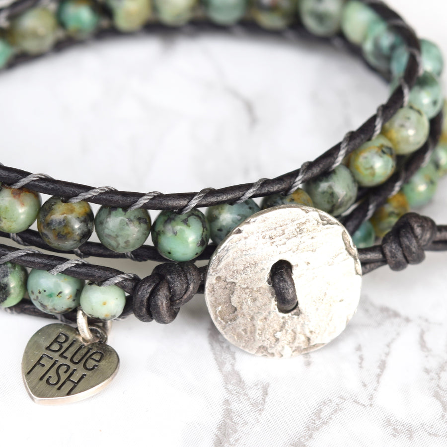 Bold African Turquoise Double Wrap Bracelet
