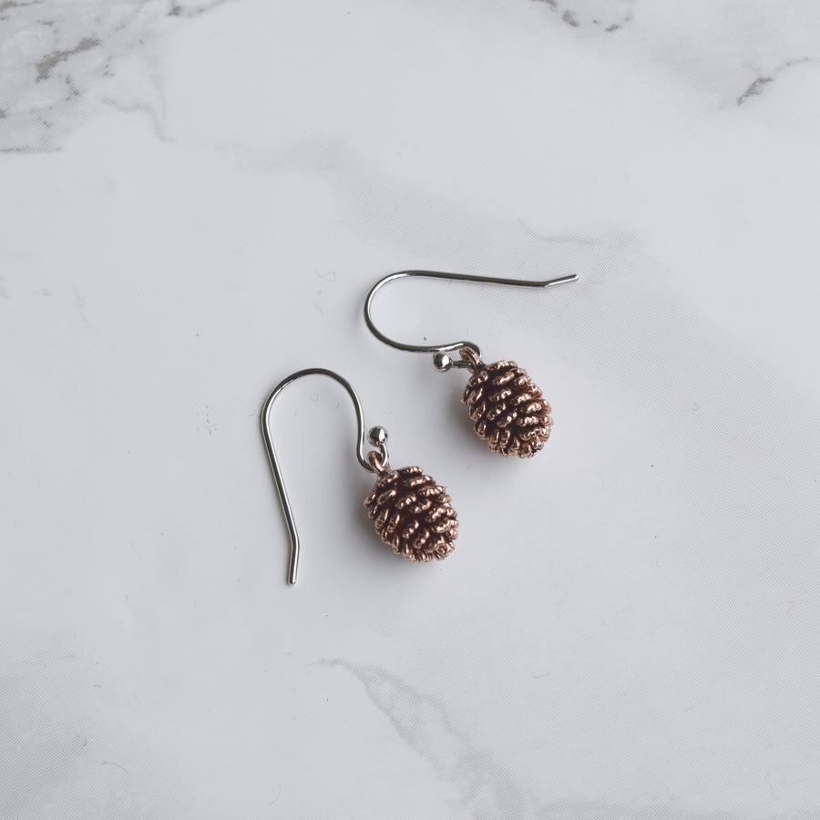 Pinecone Earrings ~ Rose Gold & Sterling Silver