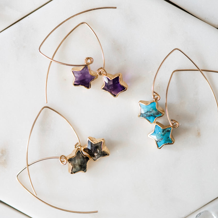 Star Drop Earrings ~ Choose Amethyst, Labradorite, or Genuine Turquoise Gemstones
