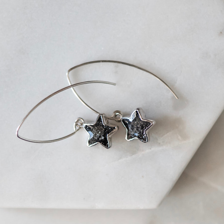 Star Drop Earrings ~ Choose Black Sunstone, Amethyst, or White Moonstone Gemstones
