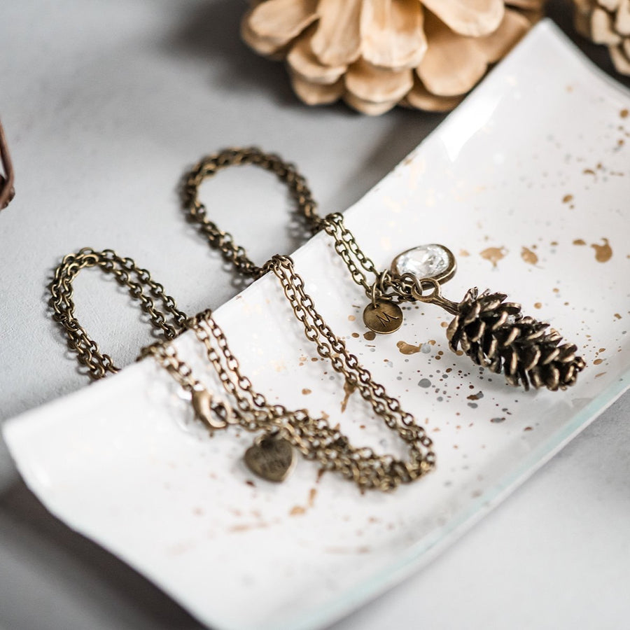 Pinecone Necklace ~ Antique Brass - With Personalization Options