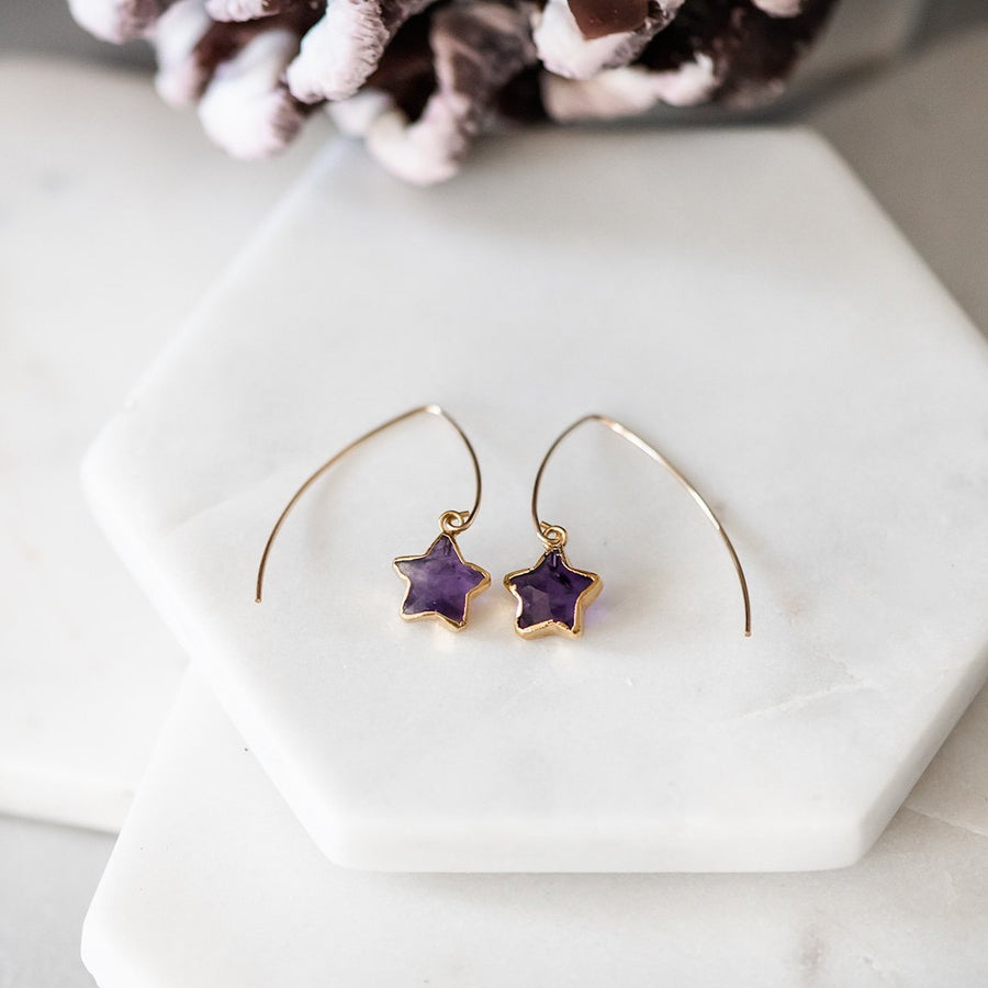 amethyst star earrings gold