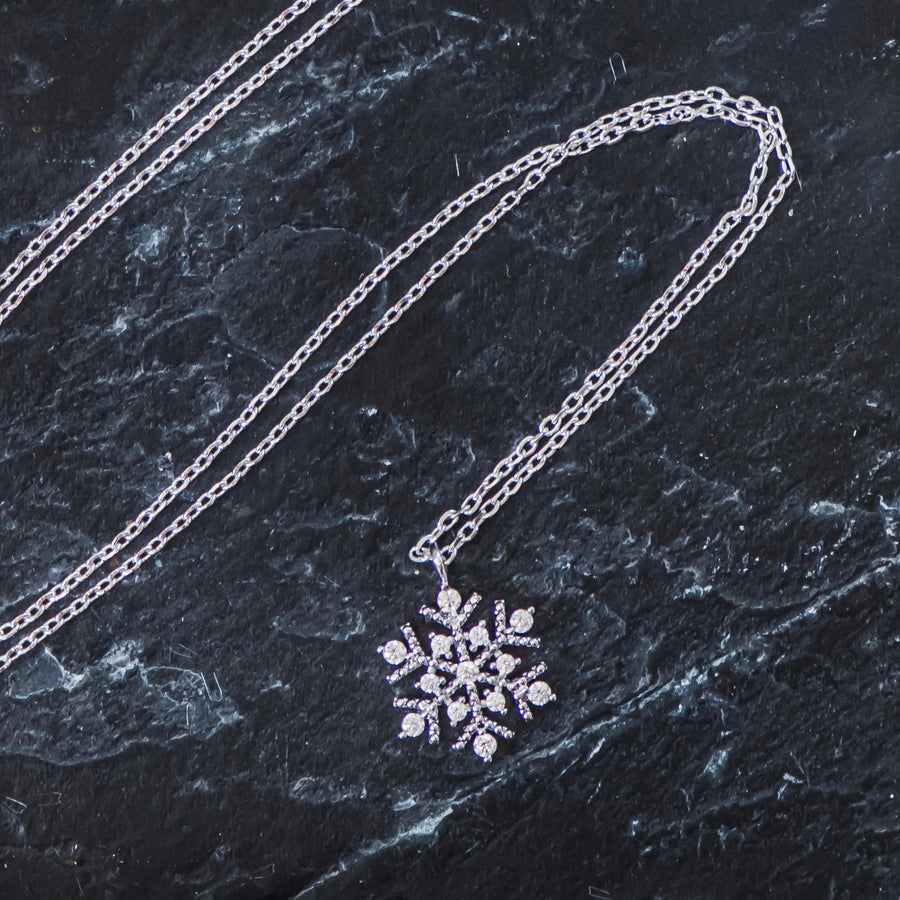 Snowflake Necklace - Sparkly Silver & Cubic Zirconia
