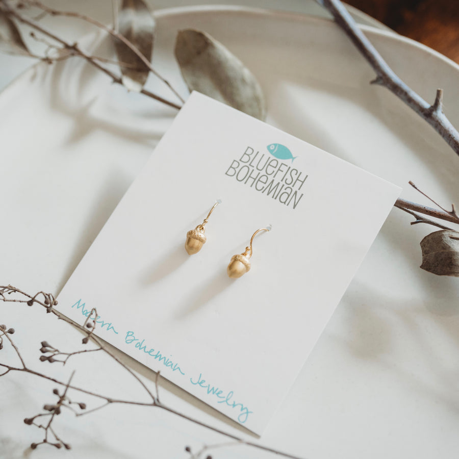 Tiny Gold Acorn Earrings