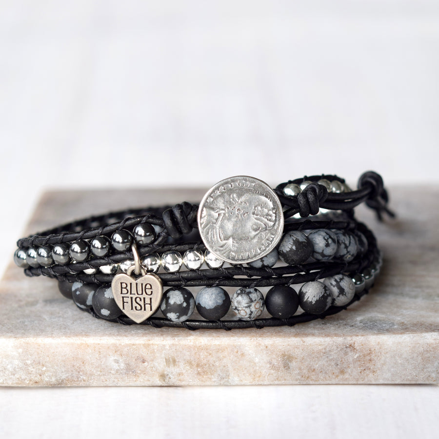 Black Beaded Leather Wrap Bracelet – Bluefish Bohemian