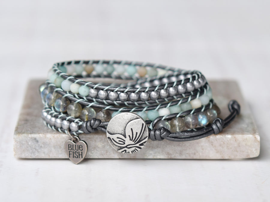 Handmade Labradorite Beaded Leather Wrap Bracelet