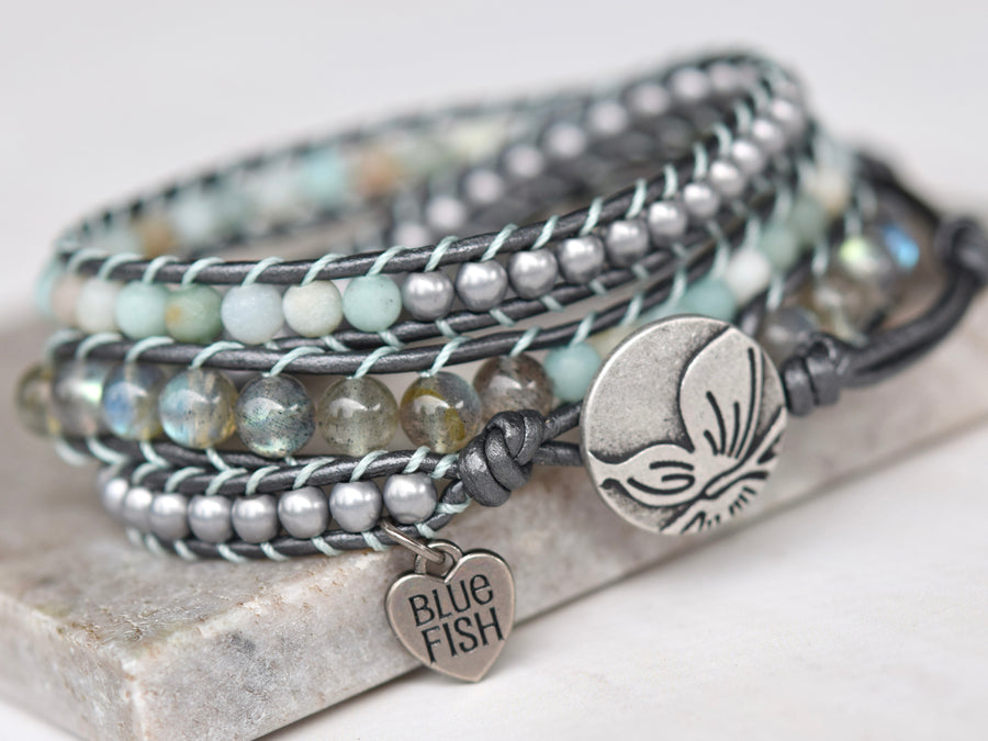 Handmade Labradorite Beaded Leather Wrap Bracelet