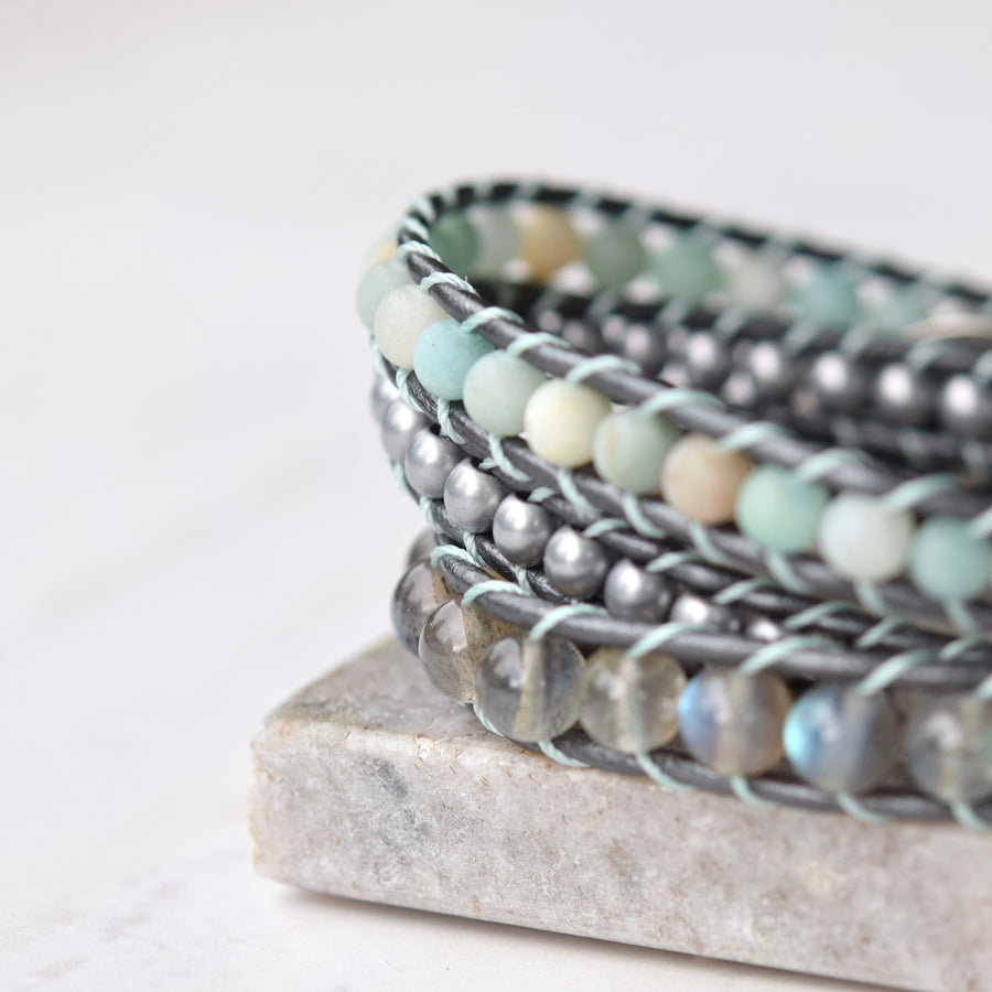 Handmade Labradorite Beaded Leather Wrap Bracelet