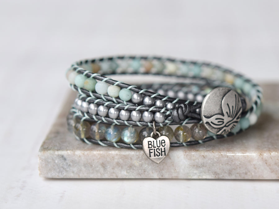 Handmade Labradorite Beaded Leather Wrap Bracelet