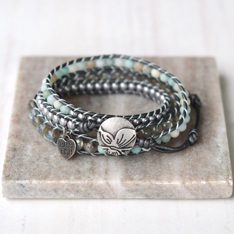 Handmade Labradorite Beaded Leather Wrap Bracelet