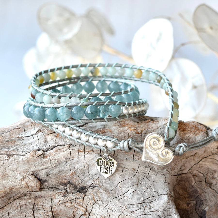 Light Blue Beachy Boho Vibes 3x Wrap Bracelet