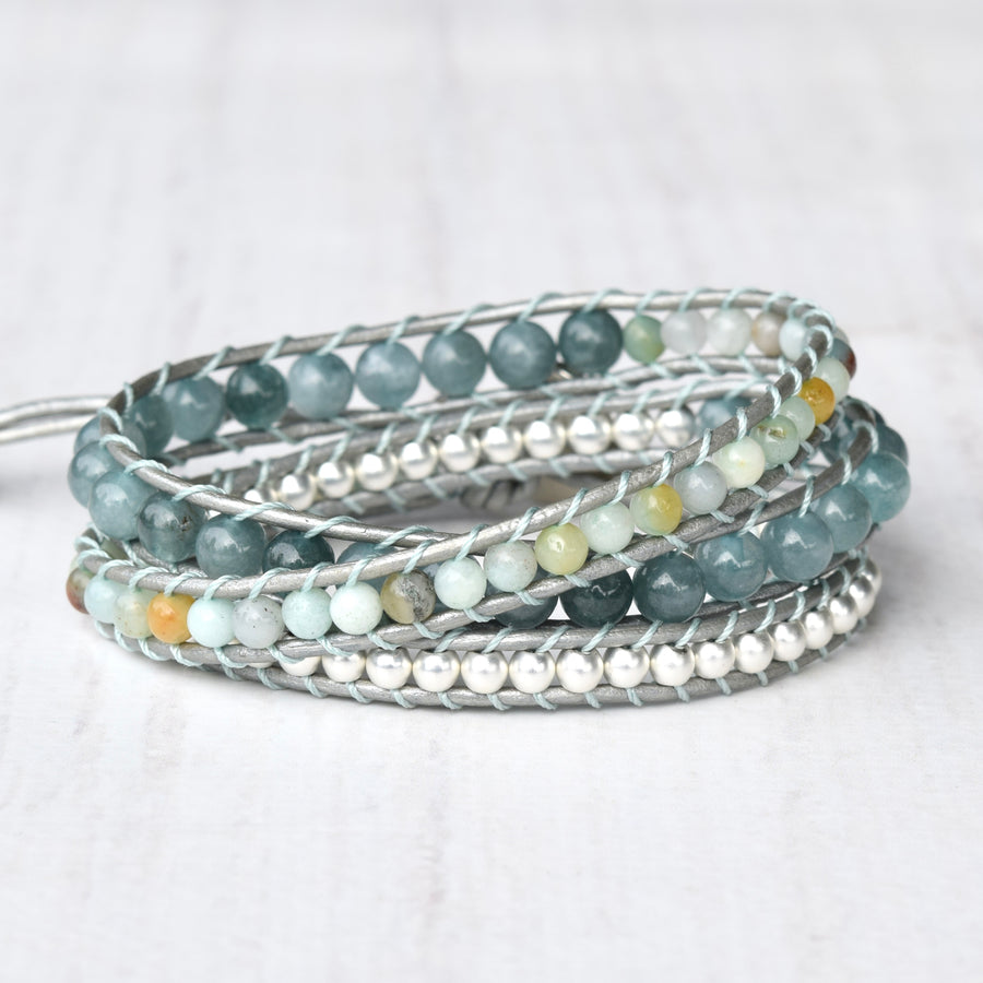 Light Blue Beachy Boho Vibes 3x Wrap Bracelet