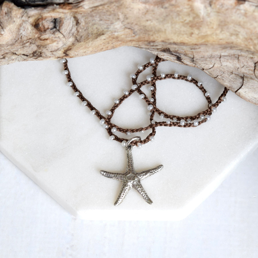 Sterling Silver Starfish Boho Crochet Necklace