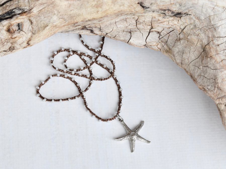 Sterling Silver Starfish Boho Crochet Necklace