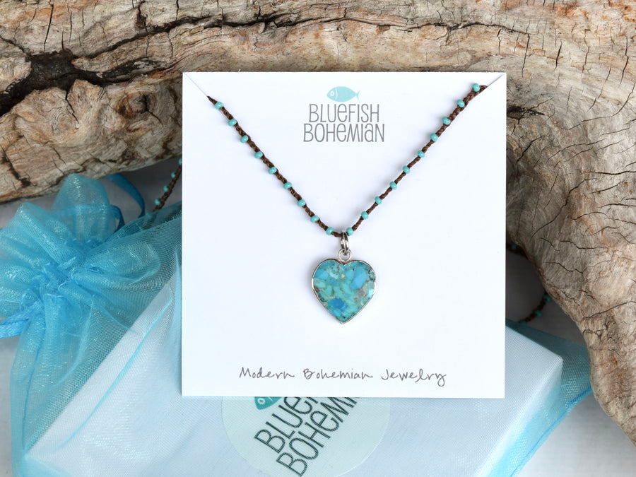 Genuine Turquoise Heart Boho Necklace