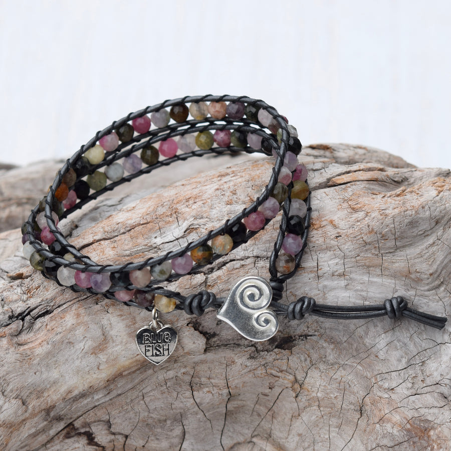 Colorful Tourmaline Beaded Wrap Bracelet
