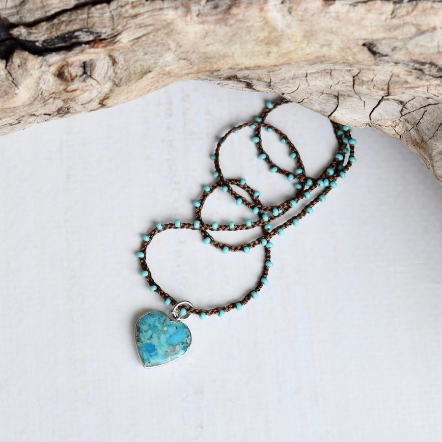 Genuine Turquoise Heart Boho Necklace