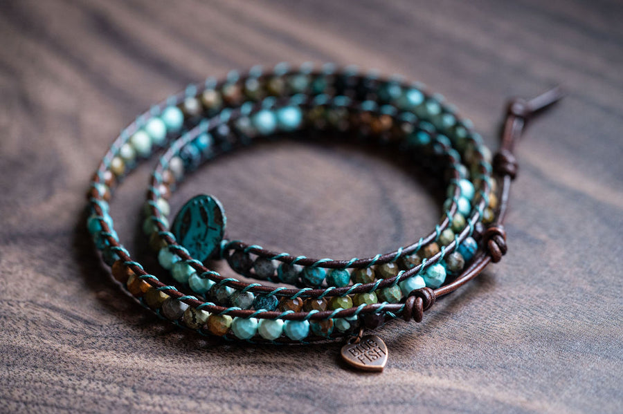 Genuine Turquoise Wrap Bracelet ~ Ombre Shaded Stones