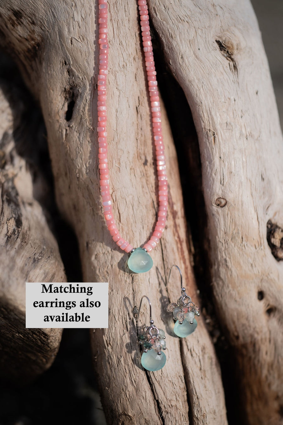 Coral Mother of Pearl Beaded Necklace With Chalcedony Gemstone
