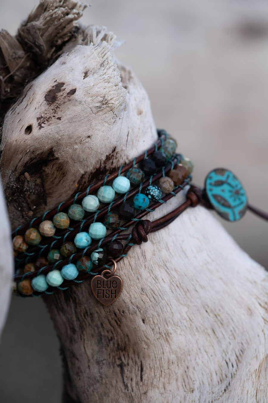 Genuine Turquoise Wrap Bracelet ~ Ombre Shaded Stones