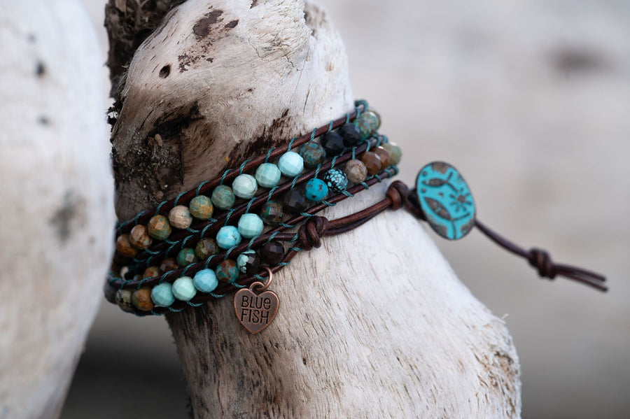 Genuine Turquoise Wrap Bracelet ~ Ombre Shaded Stones