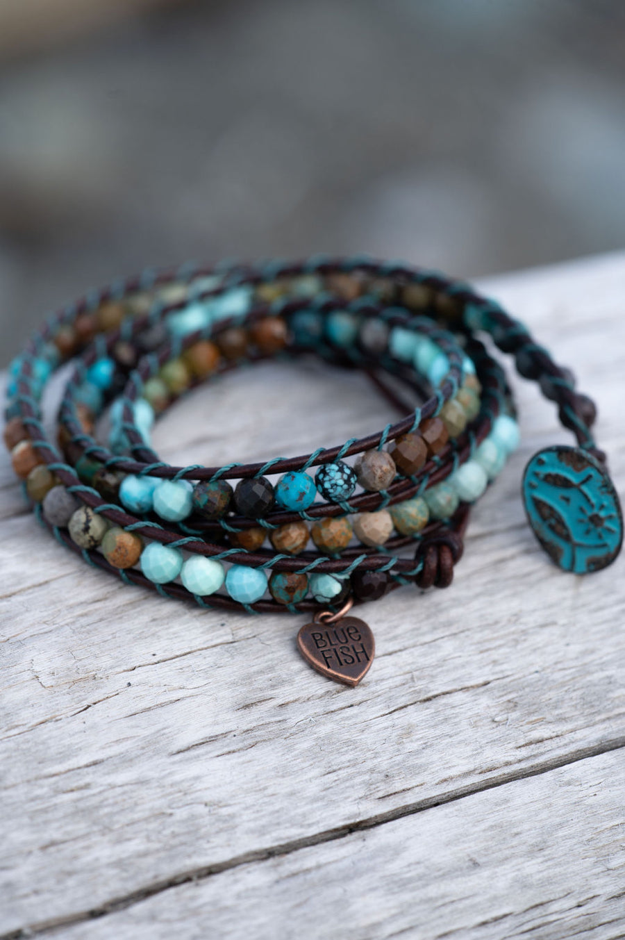 Genuine Turquoise Wrap Bracelet ~ Ombre Shaded Stones