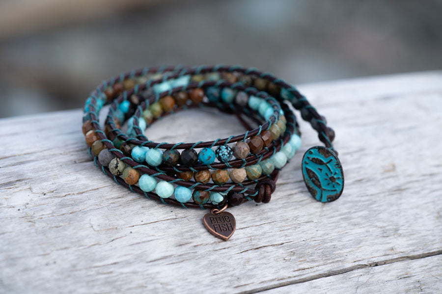 Genuine Turquoise Wrap Bracelet ~ Ombre Shaded Stones