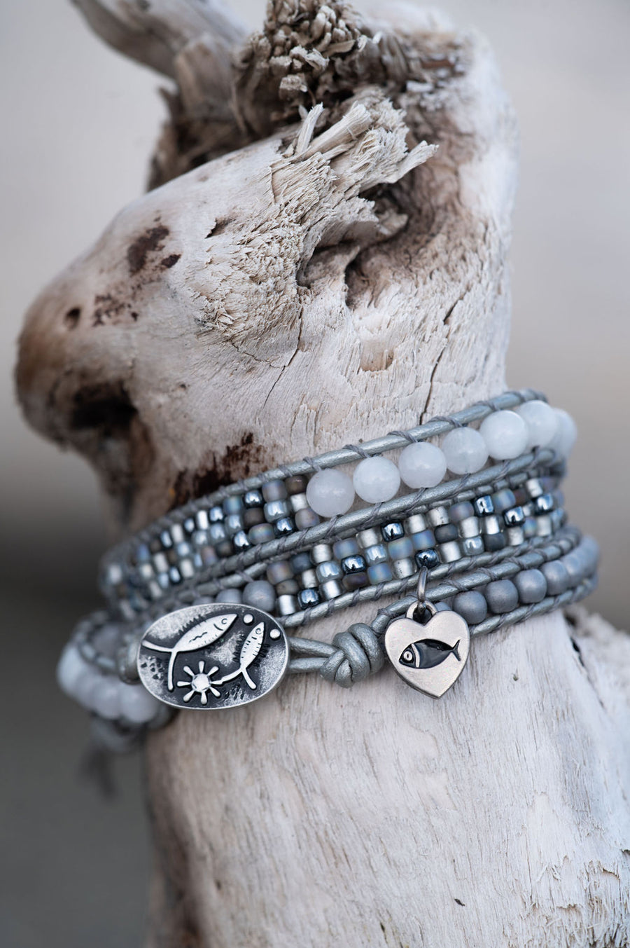 Moonstone, Hematite, & Seed Bead Wrap Bracelet