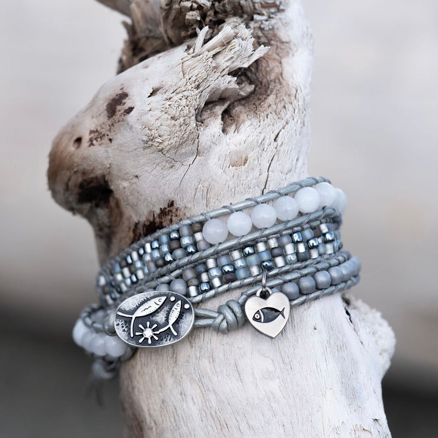 Moonstone, Hematite, & Seed Bead Wrap Bracelet