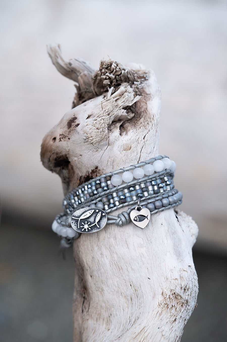 Moonstone, Hematite, & Seed Bead Wrap Bracelet