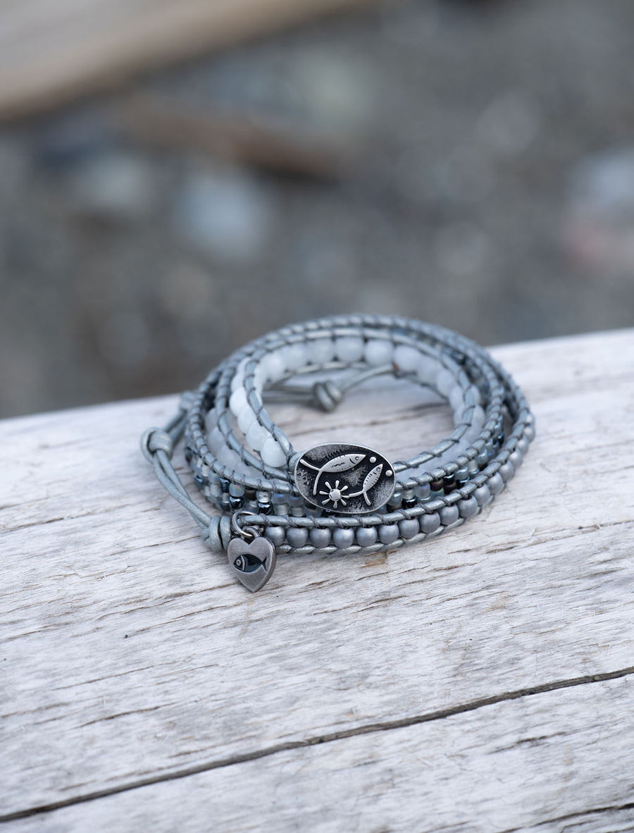 Moonstone, Hematite, & Seed Bead Wrap Bracelet